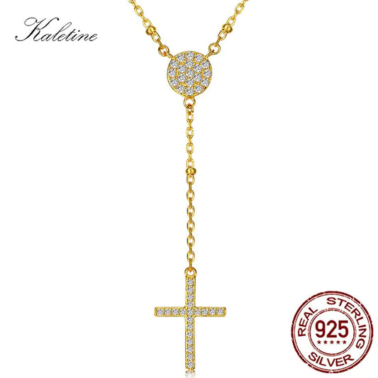 KALETINE 925 Sterling Silver Rosary Necklaces Trendy Gold Jewelry Cross Charms Turkey Evil Eye Necklace Women Accessories Men