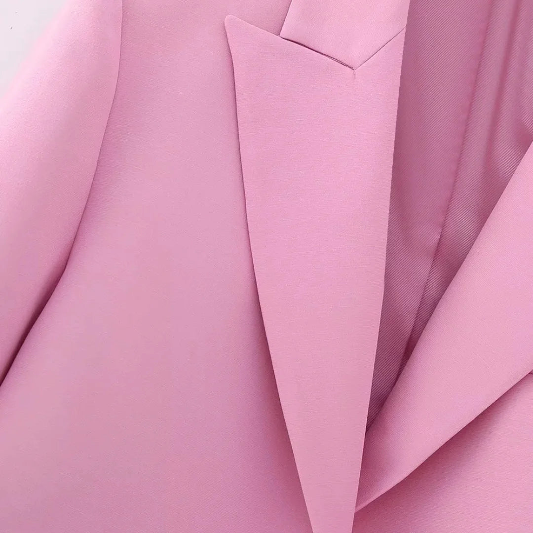 Fashion Pink Solid Single Button Cropped Blazer