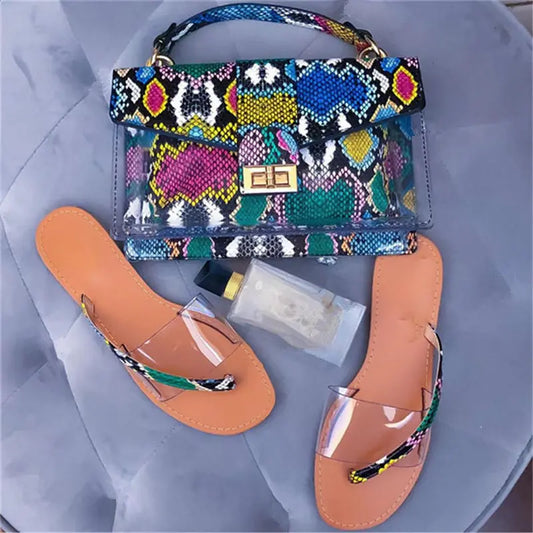 Jelly Snake Print Shoes and Handbag Set