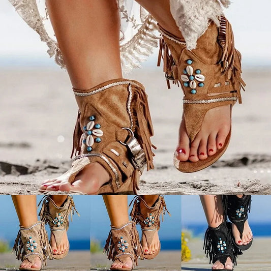 Women's Bohemian Fringed Toe Flat Sandals