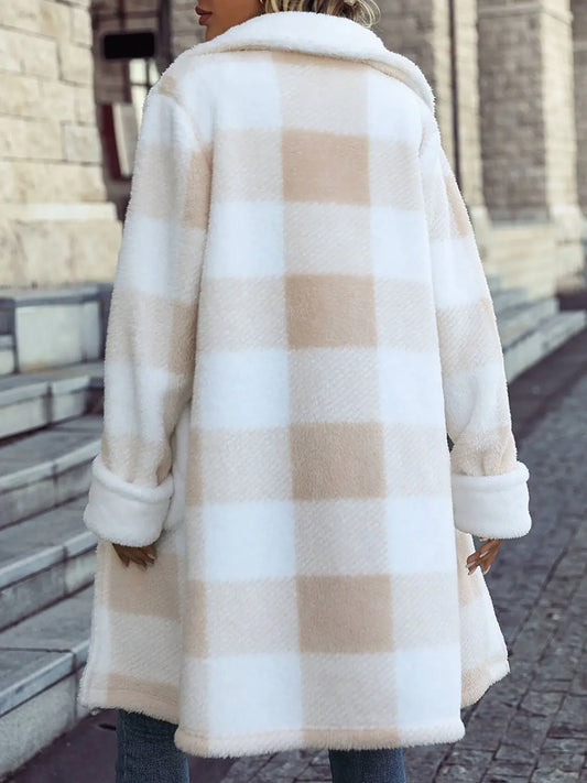 Single Breasted Plush Long Coat Women Blazer