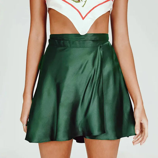 Wrap-Designed Satin Mini Skirt